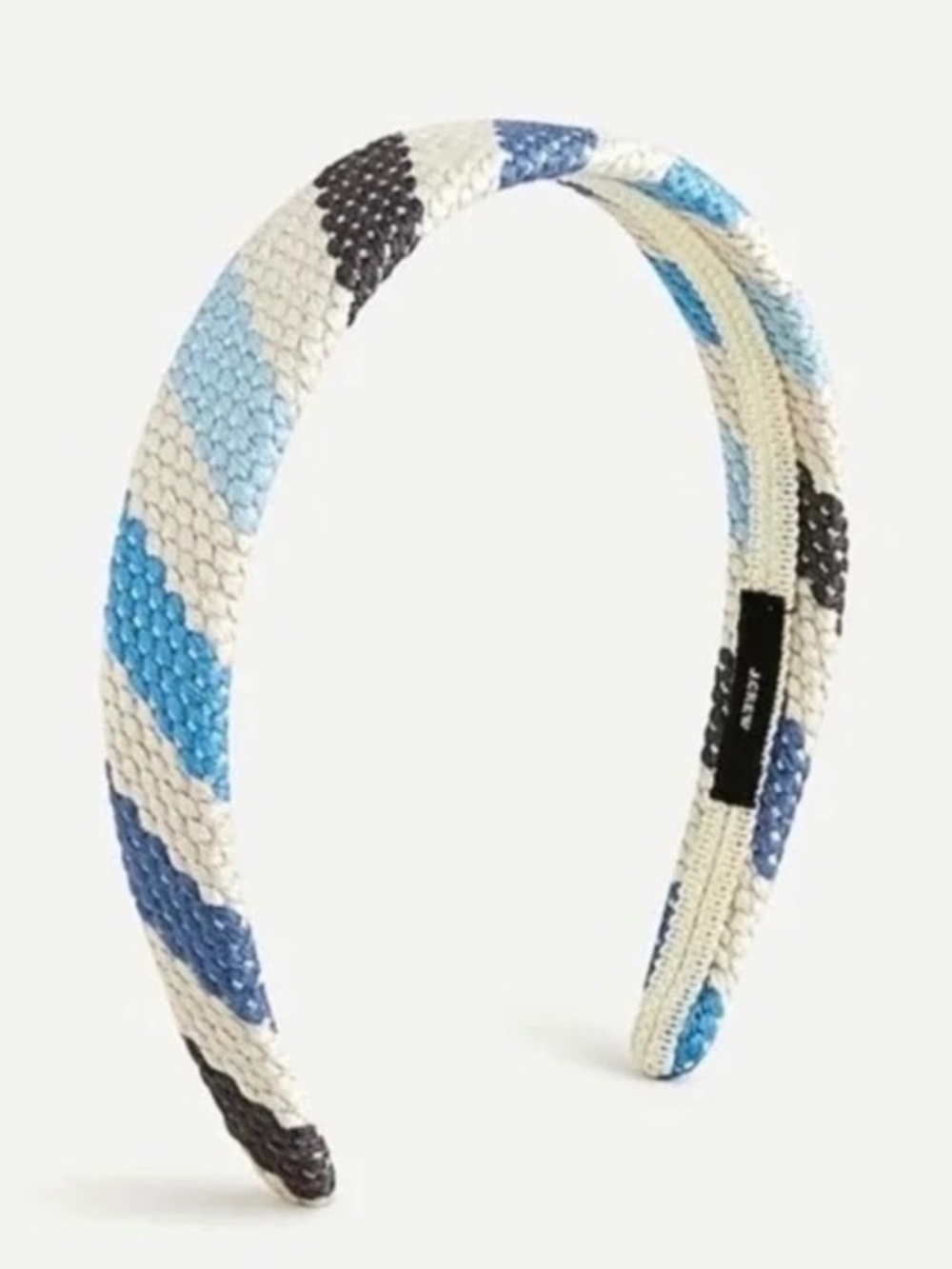 J.Crew Raffia Headband Blue Diamond Woven NWT Coastal Preppy Summer